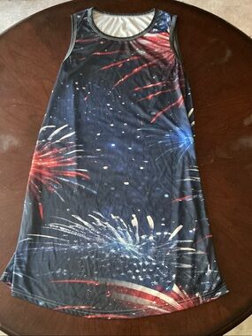 Forever 21 - Navy Blue Red Fireworks Print High-Low Dress